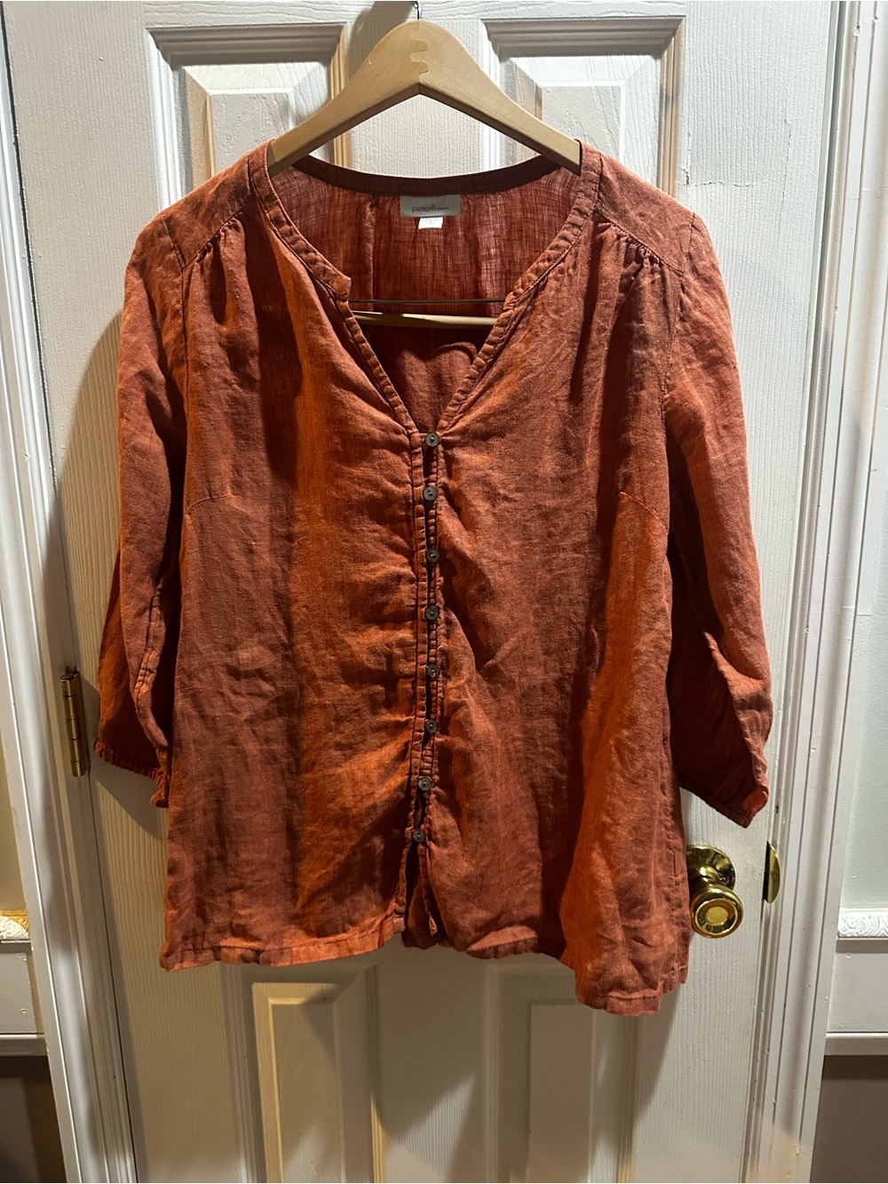 J Jill Pure Jill Orange Button Up 3/4 Sleeve 100% Linen Fall Autumn S Petite